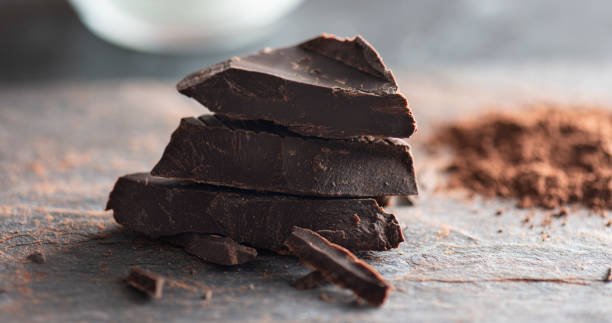 Chocolate chunks on a stone background