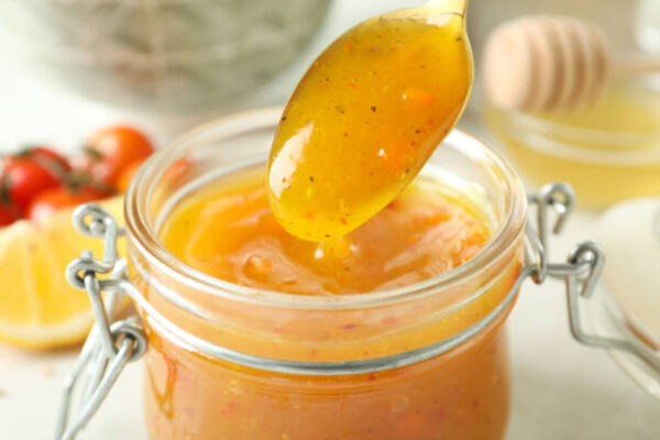 Concept of tasty food with sauce, close up